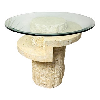 Sculptural Mactan Stone Coffee Table with Beveled Glass Top by Magnussen Ponte, 1980s For Sale