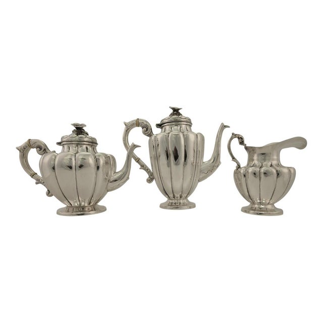 A beautiful Art Deco Sterling Silver Tea & Coffee Set with creamer made by L. Maciel Silver Co. Mexico, circa 1935. This...