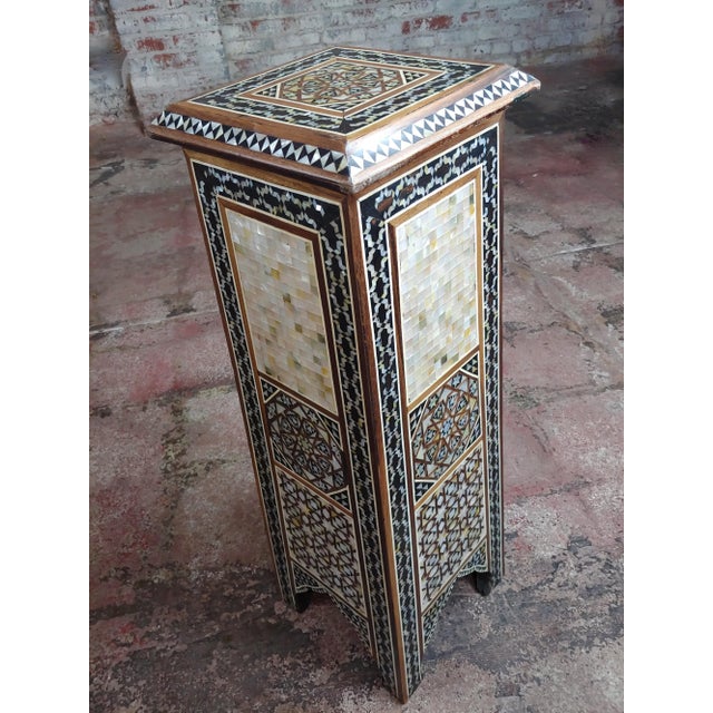 Vintage Syrian "Tower Shaped" Petite Inlaid Stands - a Pair For Sale - Image 4 of 10