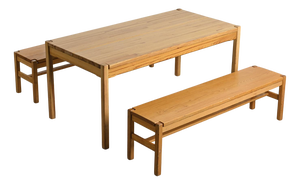 Pine Table and Benches, France, 1980s, Set of 3