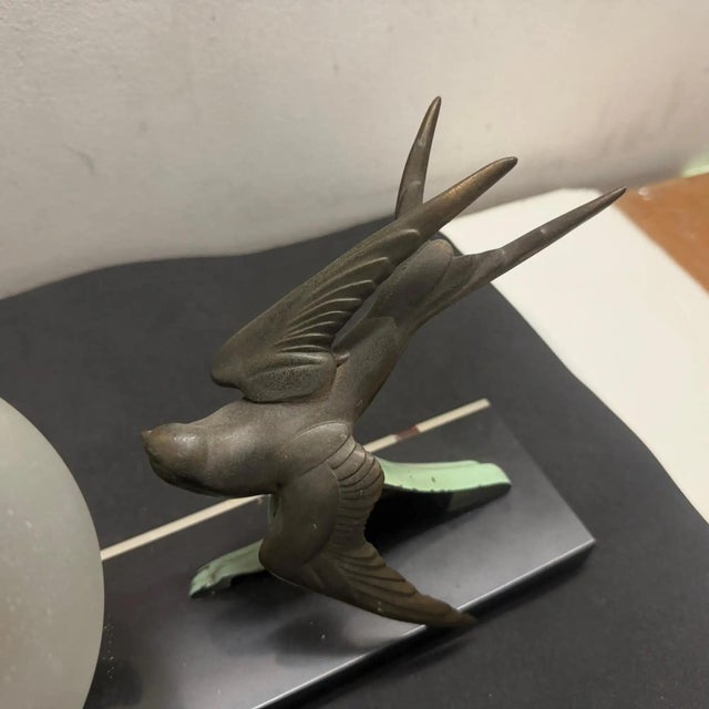 1930s Art Deco Marble, Soft Metal and Glass Italian Table Lamp For Sale - Image 9 of 11