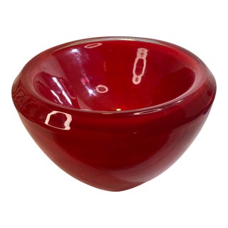 Vintage French Hysteria Art Glass Hand Blown Ruby Red Glass Bowl For Sale