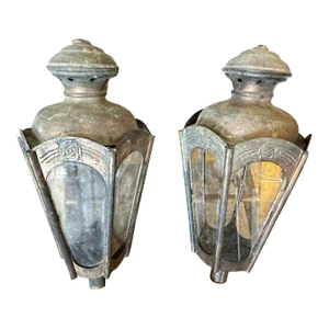 Set of Two 1900s Art Nouveau Copper Italian Procession Candle Lamps