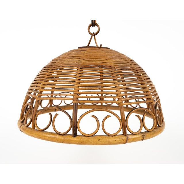 Mid-Century Rattan and Bamboo Pendant, Italy, 1960s For Sale - Image 11 of 15