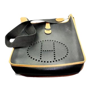 Hermes Evelyne Black + Brown Trim Leather GM Handbag Purse For Sale