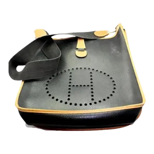 Hermes Evelyne Black + Brown Trim Leather GM Handbag Purse