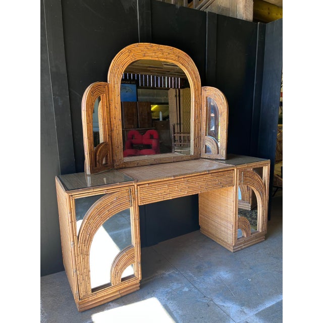 Vintage Bamboo Dressing Table with Bamboo Framed Mirror For Sale - Image 3 of 16