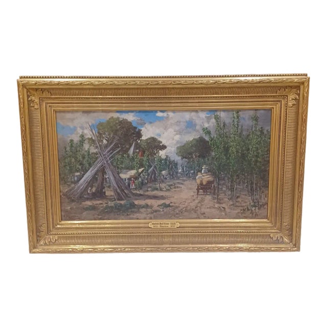 Vintage Framed Charlotte Buell Coman Oil Painting on Canvas of Hops Harvest For Sale