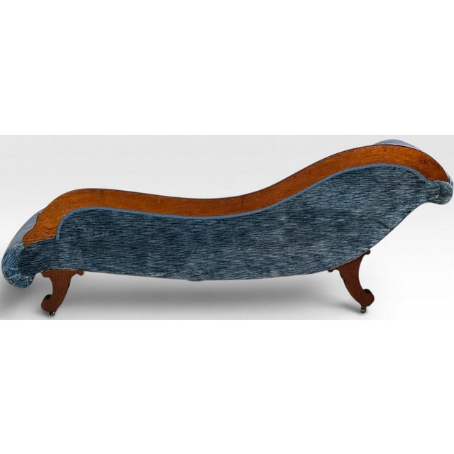 Antique Victorian Mahogany Swan Back Velvet Chaise Longue For Sale - Image 10 of 18