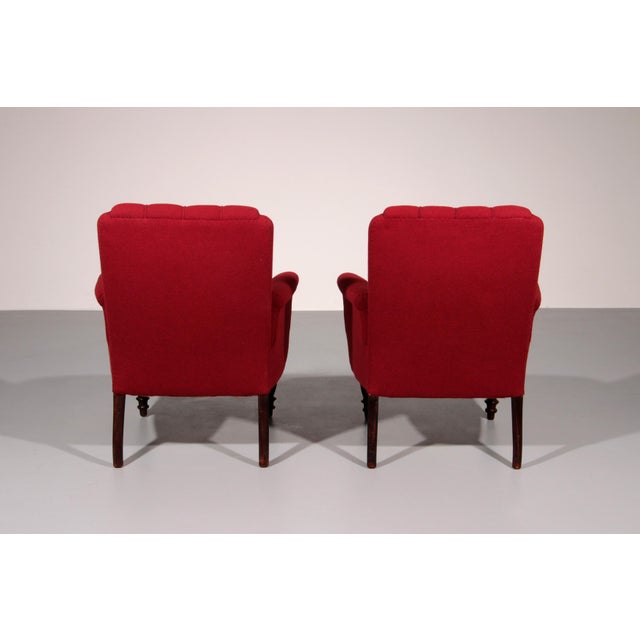 Red Swedish Victorian Burgundy Fabric Chairs, 1950, Set of 2 For Sale - Image 8 of 13