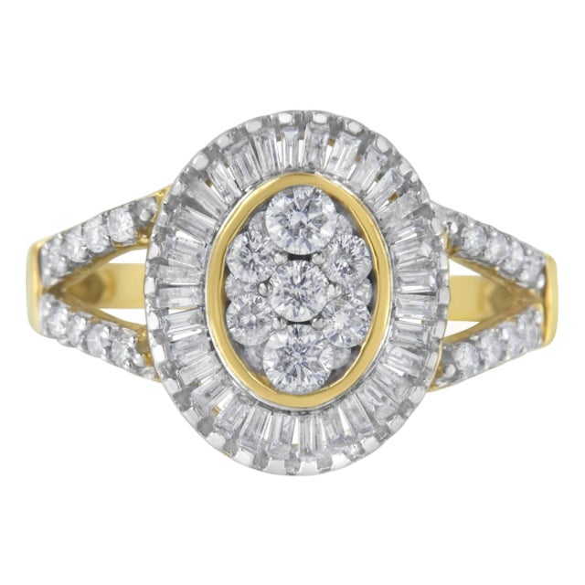 10kt Yellow Gold Diamond Cocktail Ring, Size 7 For Sale