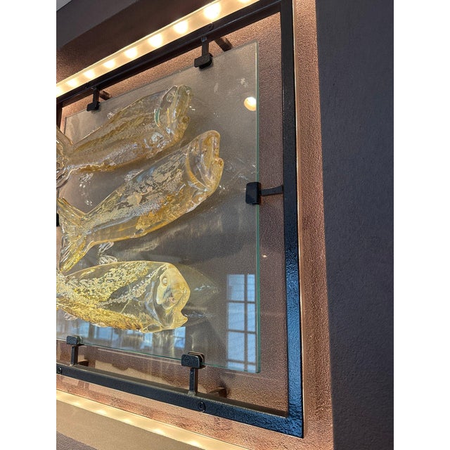 Murano Large 30 Inch Murano Style Art Glass Fish Wall Sculpture in Architectural Steel Frame For Sale - Image 4 of 9
