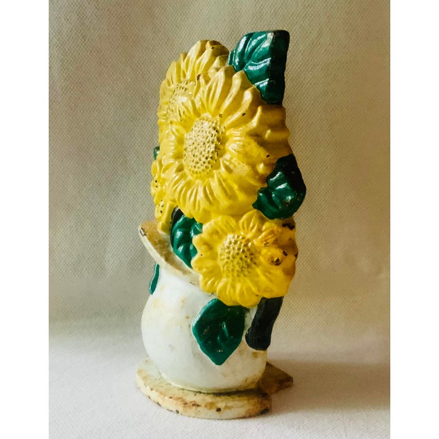Metal Sunflower Cast Iron Doorstop, 1940s Vintage Hand Painted Pitcher Form, American Farmhouse For Sale - Image 7 of 7