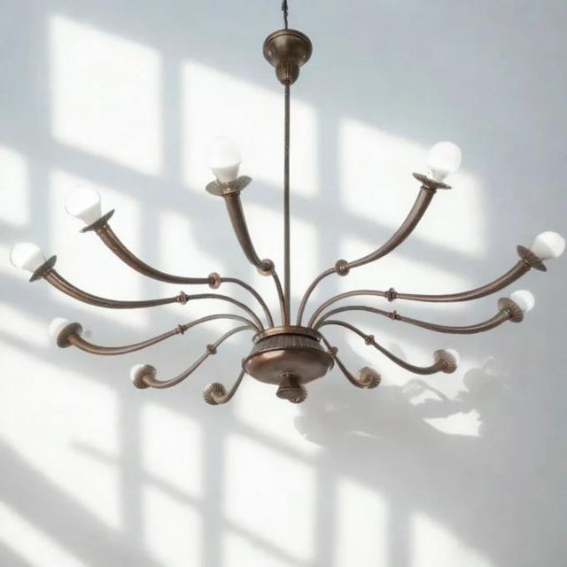 Mid-Century Modern 12-Light Brass Chandelier by Caccia Dominioni for Azucena, 1950s For Sale - Image 4 of 9