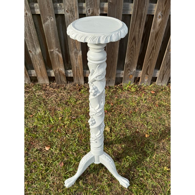 Wood Vintage 1950s French Torchere or Plant Pot Stand Ft. Grape Vine Column & Claw Feet For Sale - Image 7 of 11