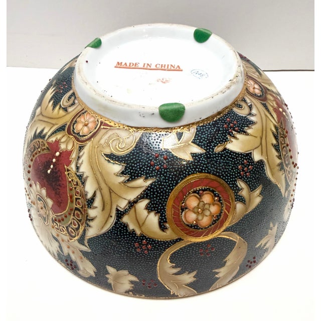 Paint Vintage Famille Noire Hand Painted Enamel Satsuma Ware Bowl & Scalloped Edge Plate From China For Sale - Image 7 of 12
