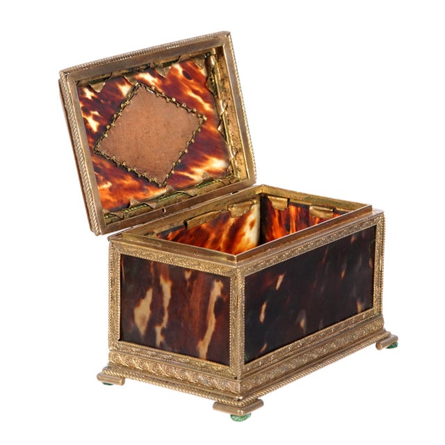 Late 19th / early 20th Century Italian trinket/dresser box. Box features embossed brass frame with shell panels. Hinged...