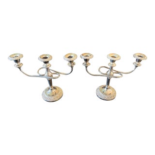 Vintage Silver Three Arm Candelabras- a Pair For Sale