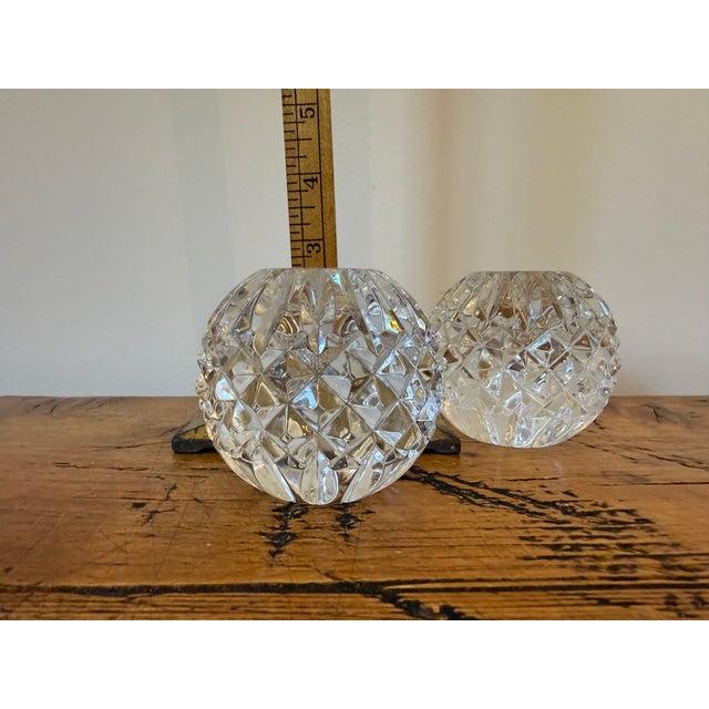 Waterford Waterford Crystal Round Sphere Ball Candlesticks, Pair For Sale - Image 4 of 6
