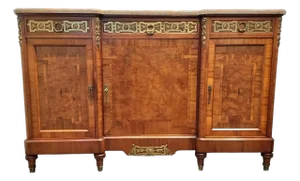 Belgian Louis XVI Style Marble Top Marquetry Sideboard With Decorative Brass