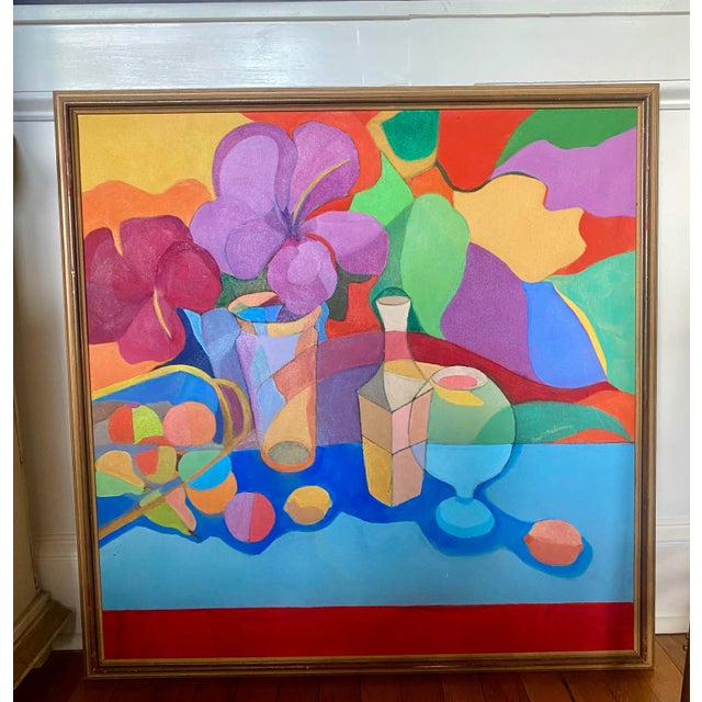 Purple "Let's Go" – Large Abstract Still Life by Rose Schwarz – 32" Framed For Sale - Image 8 of 8