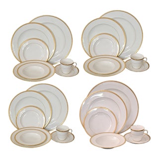 Early 1900s Mintons H969 27 Piece Dinnerware Set for 4 for Burley & Co. Gold Encrusted Sunburst For Sale