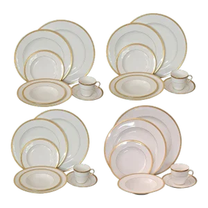 Early 1900s Mintons H969 27 Piece Dinnerware Set for 4 for Burley & Co. Gold Encrusted Sunburst