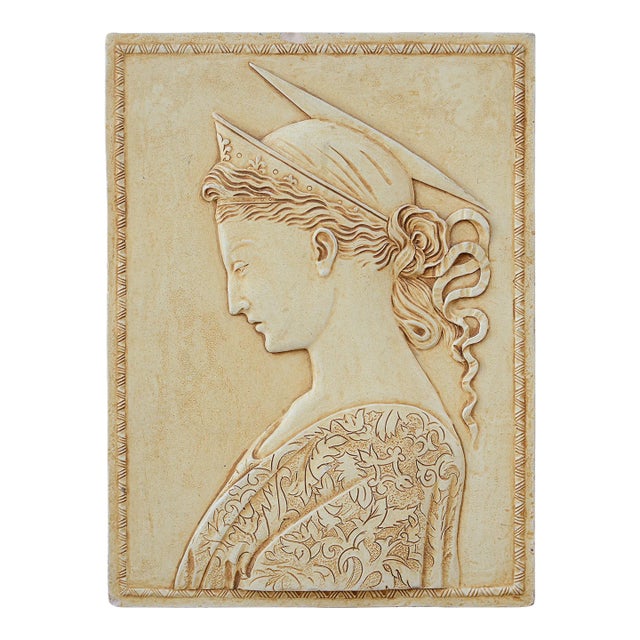 Vintage Saint Cecilia Relief Sculpture Wall Plaque For Sale
