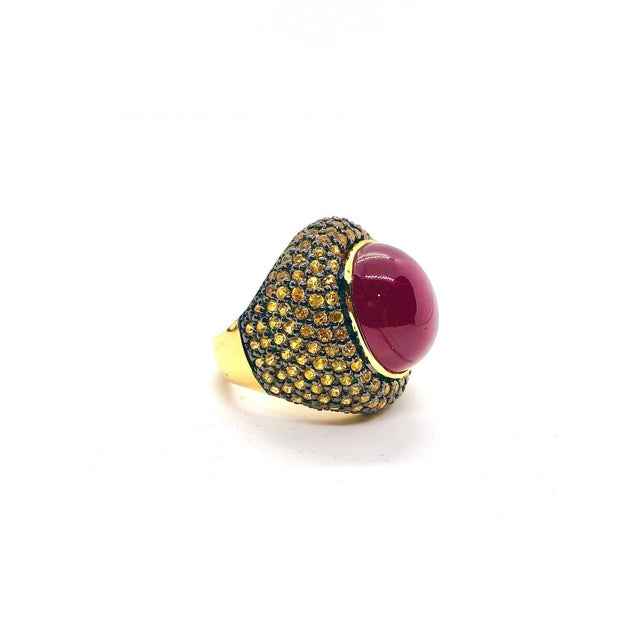 Gemstone Bochic “Orient” Vintage Ruby & Yellow Sapphire Ring Set In 18K Gold & Silver For Sale - Image 7 of 14