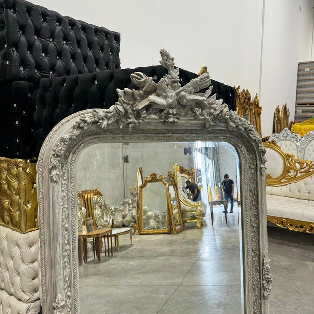 2020s French Style Gray Birds Wall Mirror For Sale - Image 5 of 9