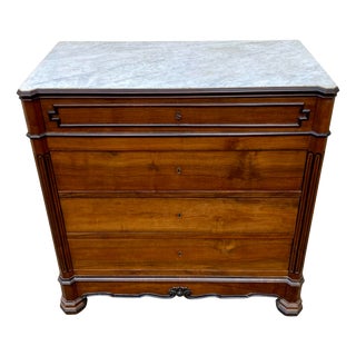 Vintage Louis Philippe Chest of Drawers with Fitted White Marble Top, 1960s For Sale