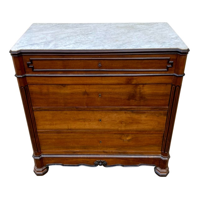 Vintage Louis Philippe Chest of Drawers with Fitted White Marble Top, 1960s For Sale