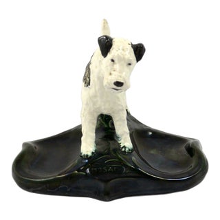Vintage Mosaic Tile Co. Wire Fox Terrier Ceramic Valet Tray - Zanesville, Ohio For Sale