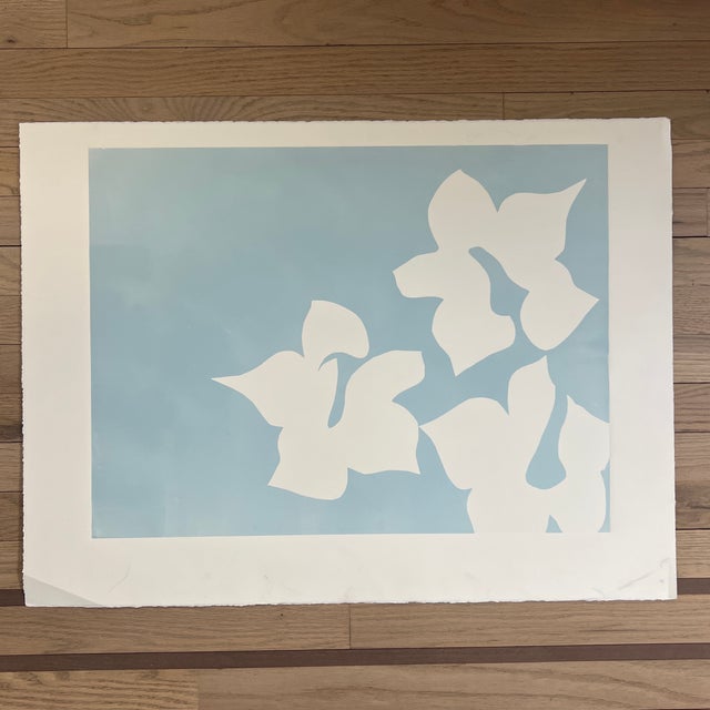 Original signed 2026 abstract botanic monotype artwork light blue, unframed 18 X 24 Paper size is 22 x 30 Art work may be...