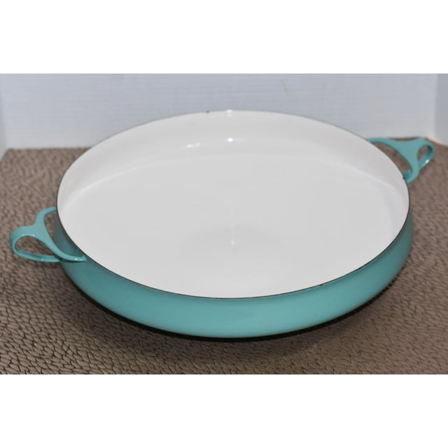 1950s Jens Quistgaard for Dansk Turquoise Paella Pan With Four Ducks Logo Kobenstyle For Sale In Palm Springs - Image 6 of 11