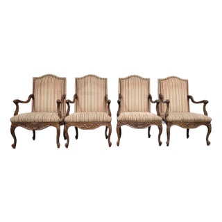 Vintage French Louis XV Style Nailhead High Back Arm Chairs Fauteuils - Set of 4 For Sale