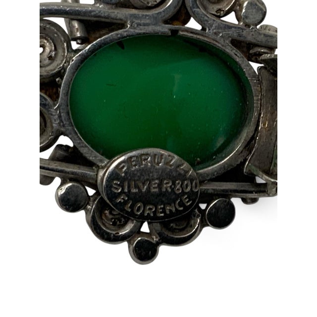 Antique Fratelli Peruzzi Florence 800 Silver Green Onyx Jewelry Suite Bracelet Earrings Ring C. 1920s-1930s For Sale In Palm Springs - Image 6 of 6