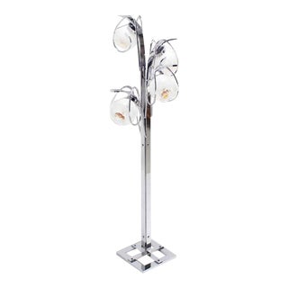 Vintage Mid Century Chrome Italian Modern Four Art Globe Floor Lamp Square Base For Sale