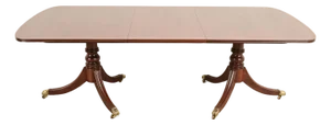 Henredon Georgian Banded Mahogany Double Pedestal Extension Dining Table, Newly Refinished