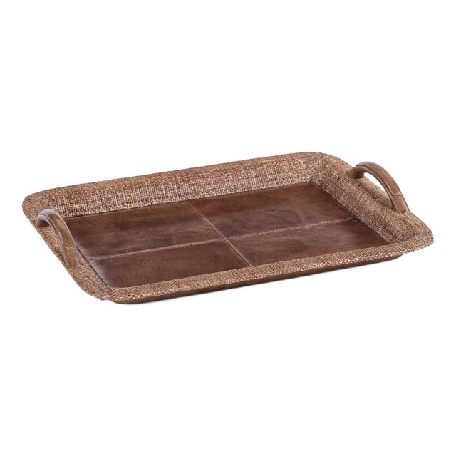Sabinio Leather & Raffia Serving Tray, Small For Sale
