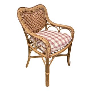 GreenRow Clara Wicker Chair + Plaid Cushion For Sale