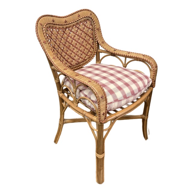 GreenRow Clara Wicker Chair + Plaid Cushion For Sale