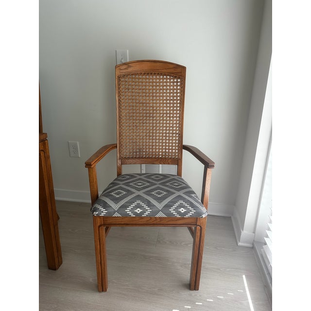 Chestnut 1980s Keller Cane Back Expandable Dining Table & Chairs – Set of 7 With Leaf For Sale - Image 8 of 11