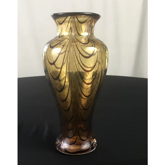 Handblown-steel pontil -studio art vase -fairly heavy for its size -good clarity and attractive art nouveau look