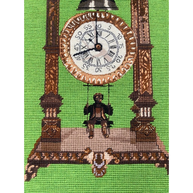 Late 20th Century Clock With Man as Pendulum Needlepoint For Sale - Image 4 of 7
