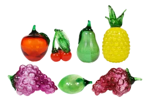 Vintage Handblown Italian Murano Style Fruits Model Figurines - Set of 7