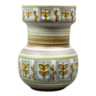 Mid-Century Hand-Painted Glazed Stoneware Vase with Foliage Frieze by Marcel Guillot, France, 1950s-1960s For Sale