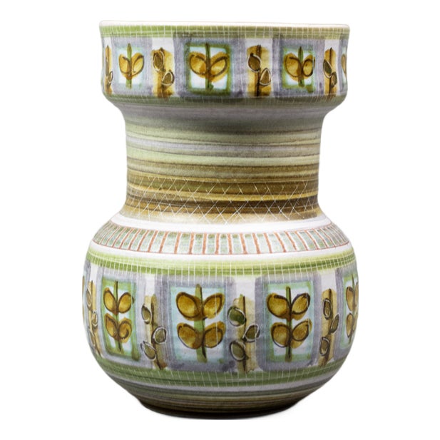 Mid-Century Hand-Painted Glazed Stoneware Vase with Foliage Frieze by Marcel Guillot, France, 1950s-1960s For Sale