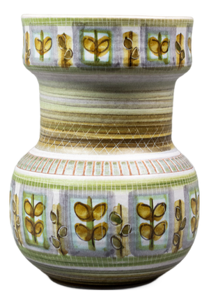 Mid-Century Hand-Painted Glazed Stoneware Vase with Foliage Frieze by Marcel Guillot, France, 1950s-1960s