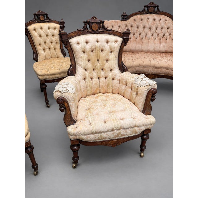 7 Pc, M & H Schrenkeisen or J. Jelliff American Renaissance Revival Parlor Suite For Sale - Image 11 of 13